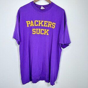 Vintage Single Stitch Minnesota Vikings Packers Suck Purple Gold Tee Shirt 2X